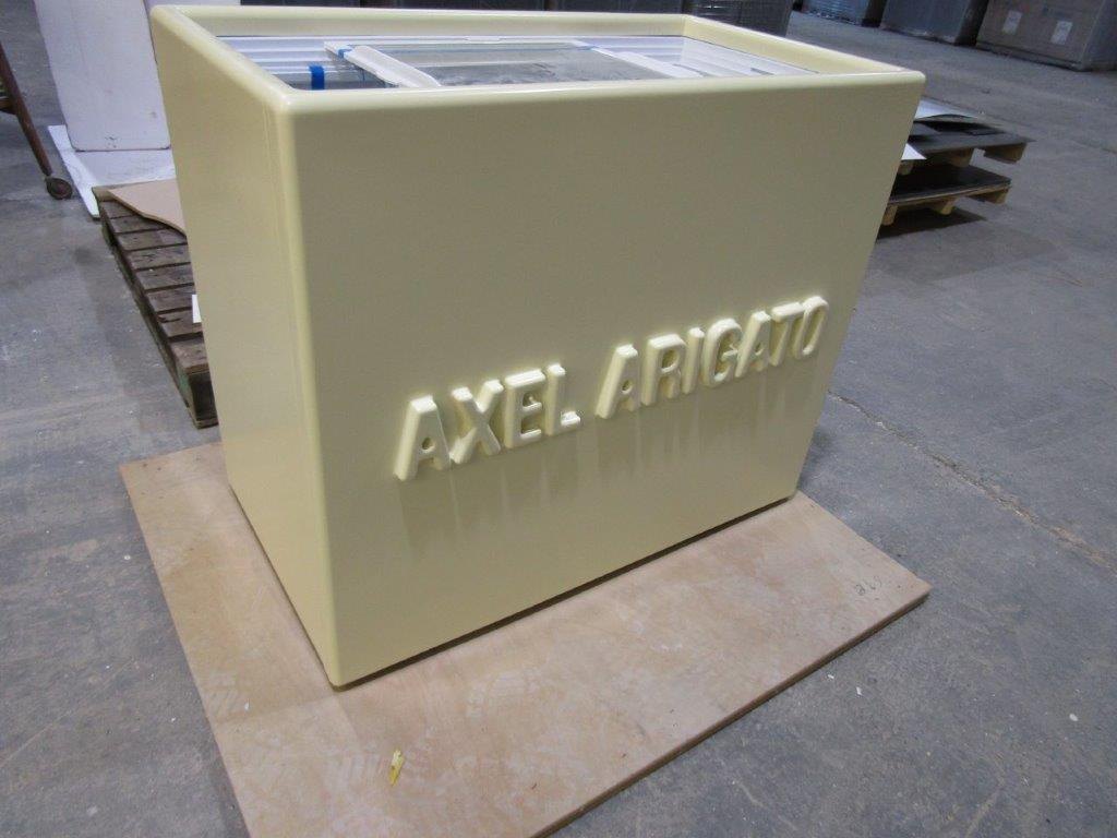 Axel Arigato branded CNC routed display plinth, machined by Rule One CNC London